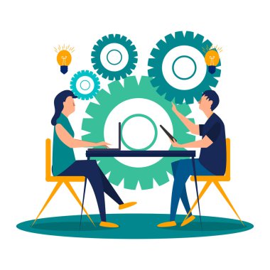 İş takım. İş. İşadamı ve Yöneticisi. Planı. Konuşma. Fikirler. Kavram vektör çizim