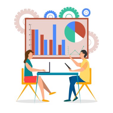 İş takım. İş. İşadamı ve Yöneticisi. Planı. Konuşma. Fikirler. Kavram vektör çizim