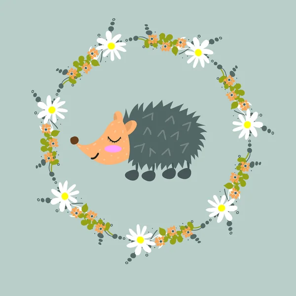 Cute animals. Scandinavian style. Frame. Flowers. For children's clothes. Greeting card. Bright. For your design. — Stock Vector