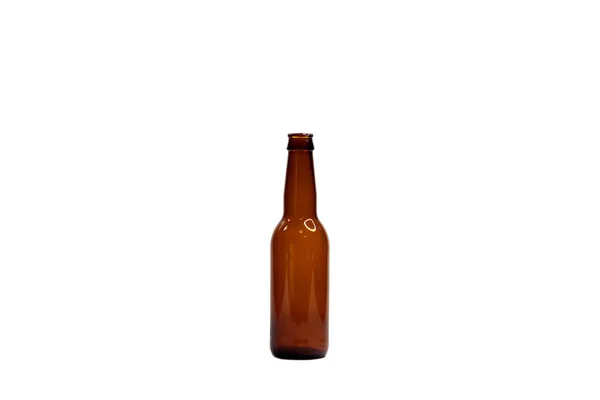 Garrafa Cerveja Marrom Vazia Isolada Fundo Branco — Fotografia de Stock
