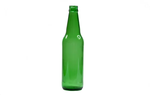 Garrafa Cerveja Verde Vazia Isolada Fundo Branco — Fotografia de Stock