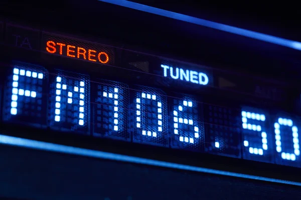FM tuner radio display. Stereo digital frequency station tuned. — Stock Photo, Image
