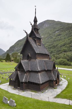 Geleneksel Norveç çıta Kilisesi. Borgund. Norveç seyahat. Tur