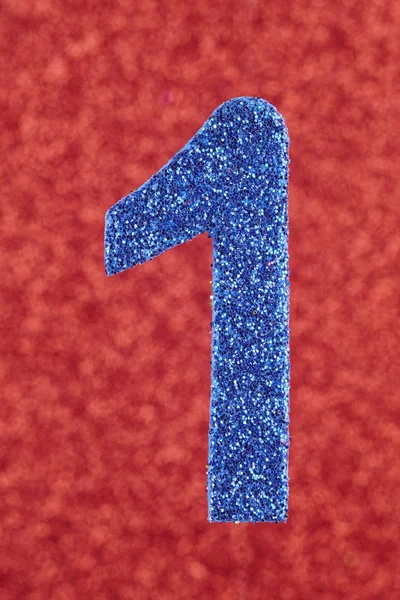 Číslo jedna modrá barva na červeném pozadí. Výročí. — Stock fotografie