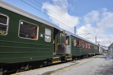 Flam tren vagon Norveç'te. Norveç turizm vurgulayın. Demiryolu
