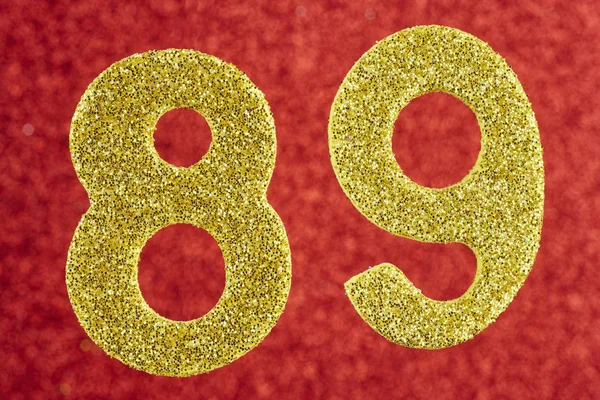 Αριθμός ογδόντα εννέα κίτρινο χρώμα πάνω σε κόκκινο φόντο. Anniversa — Φωτογραφία Αρχείου