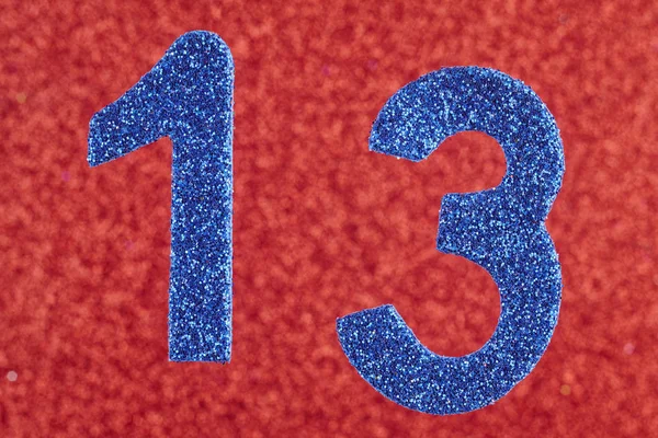 Αριθμός δεκατρία μπλε χρώμα πάνω σε κόκκινο φόντο. Επέτειος. — Φωτογραφία Αρχείου