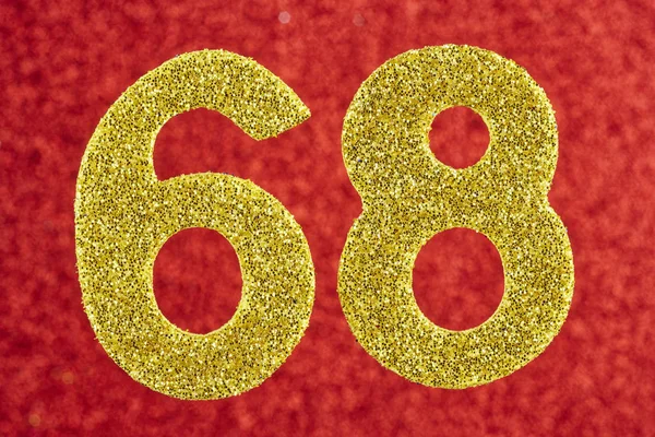Numerem sześćdziesiąt osiem żółty kolor na czerwonym tle. Anniversa — Zdjęcie stockowe