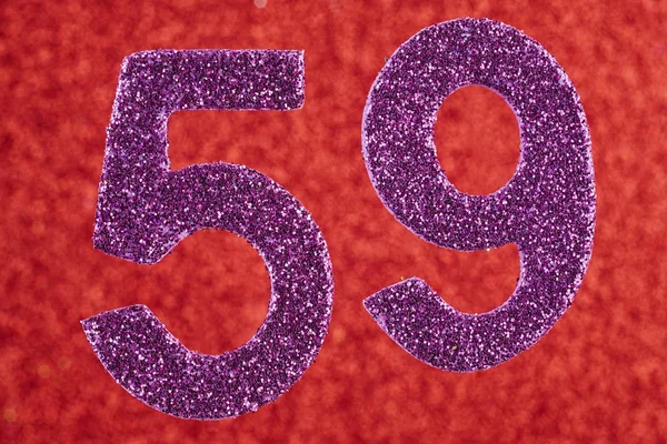 Number fifty-nine purple color over a red background. Anniversar — Stock Photo, Image