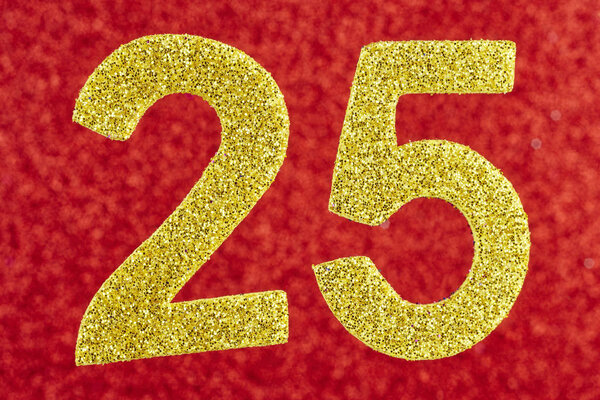 Number twenty-five yellow color over a red background. Anniversa