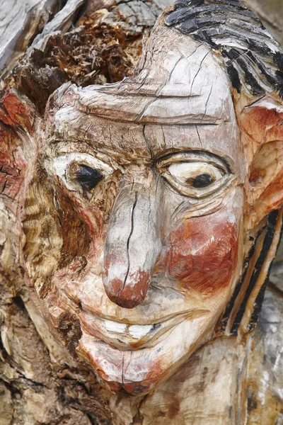 Norwegian carved wooden face detail troll. Scandinavian folklore — Stock Photo, Image