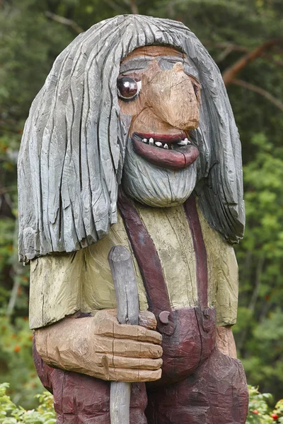 Norwegian carved wooden face detail troll. Scandinavian folklore — Stock Photo, Image