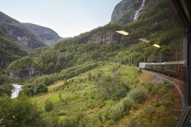 Flam tren Norveç asıllı. Norveç dağ manzarası. Tur