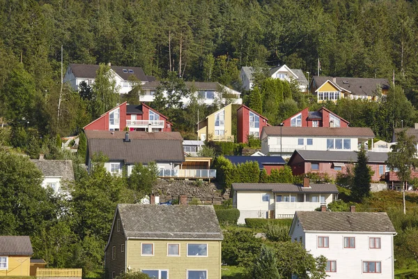 Orman ile geleneksel Norveç Fiyordu köy. Hardanger rota — Stok fotoğraf