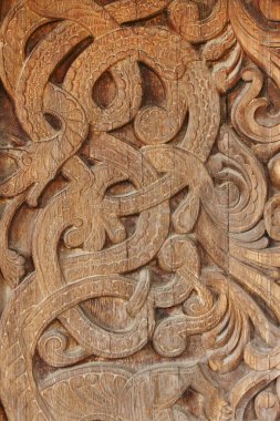 Norveç eski ahşap oyma. Doğa formları. Heddal kilise. N