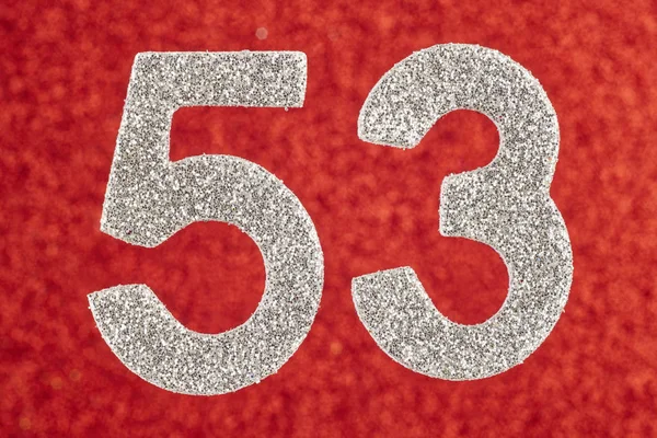 Number fifty-three silver color over a red background. Anniversa — Stock Photo, Image