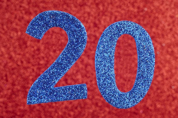 Número vinte azul sobre um fundo vermelho. Aniversário. Horizonta — Fotografia de Stock