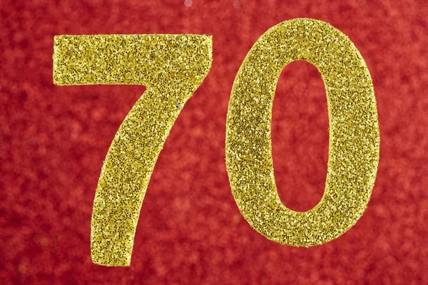 Numero settanta colore giallo su uno sfondo rosso. Anniversario . — Foto Stock