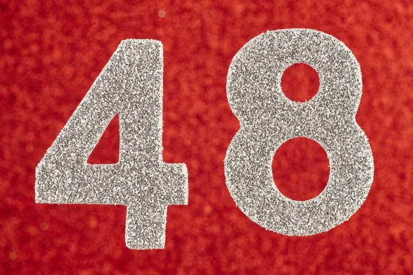 Numer czterdzieści osiem srebrny na czerwonym tle. Anniversa — Zdjęcie stockowe