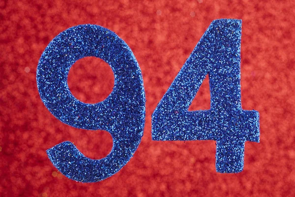 Zahl vierundneunzig blaue Farbe auf rotem Hintergrund. Jubiläum — Stockfoto