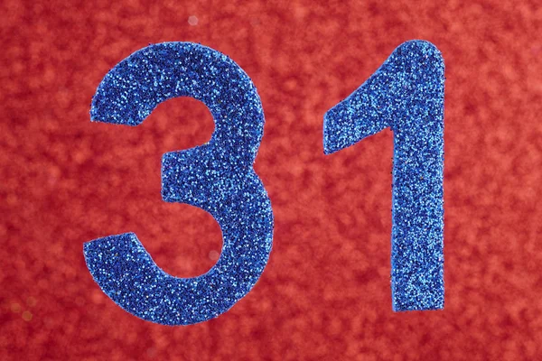 Number thirty-one blue color over a red background. Anniversary. — Stock Photo, Image