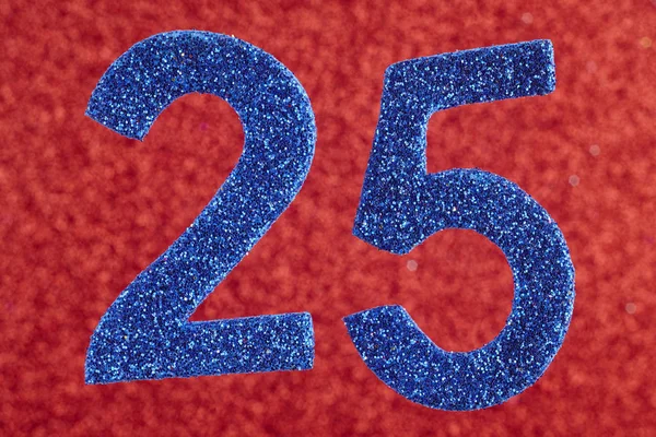 Αριθμός είκοσι πέντε μπλε χρώμα πάνω σε κόκκινο φόντο. Επέτειος — Φωτογραφία Αρχείου