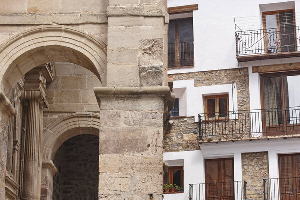 Picturesque village in Spain. Alcala de la Selva. Teruel heritage. Architecture