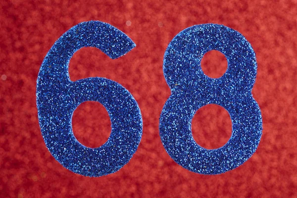 Numero 68 colore blu su uno sfondo rosso. Anniversario — Foto Stock