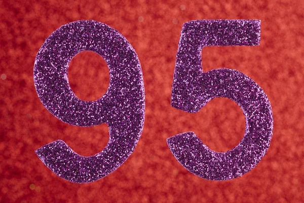 Number ninety-five purple color over a red background. Anniversa — Stock Photo, Image