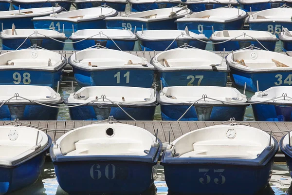 Roeiboten te huur in een vijver. Zomer achtergrond — Stockfoto