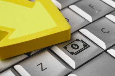 Para simgesi, bilgisayar klavyesindeki. Finans e-ticaret
