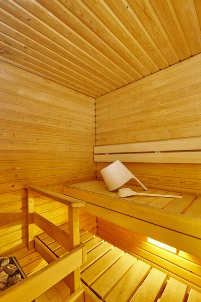 Sauna indoor. Finnish traditional relaxation lifestyle. Wellbein — Stock Photo, Image