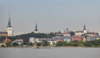 Tallinn eski kasaba cityscape panoramik görünümü. Turizm landmark. EST