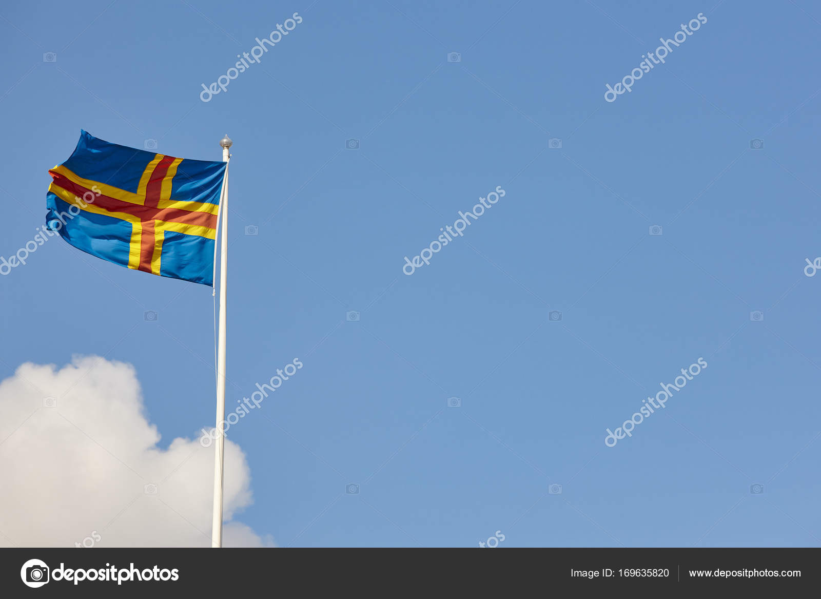 Aland Islands Flag Over A Blue Sky Finland Background Stock Photo Image By C Abbphoto