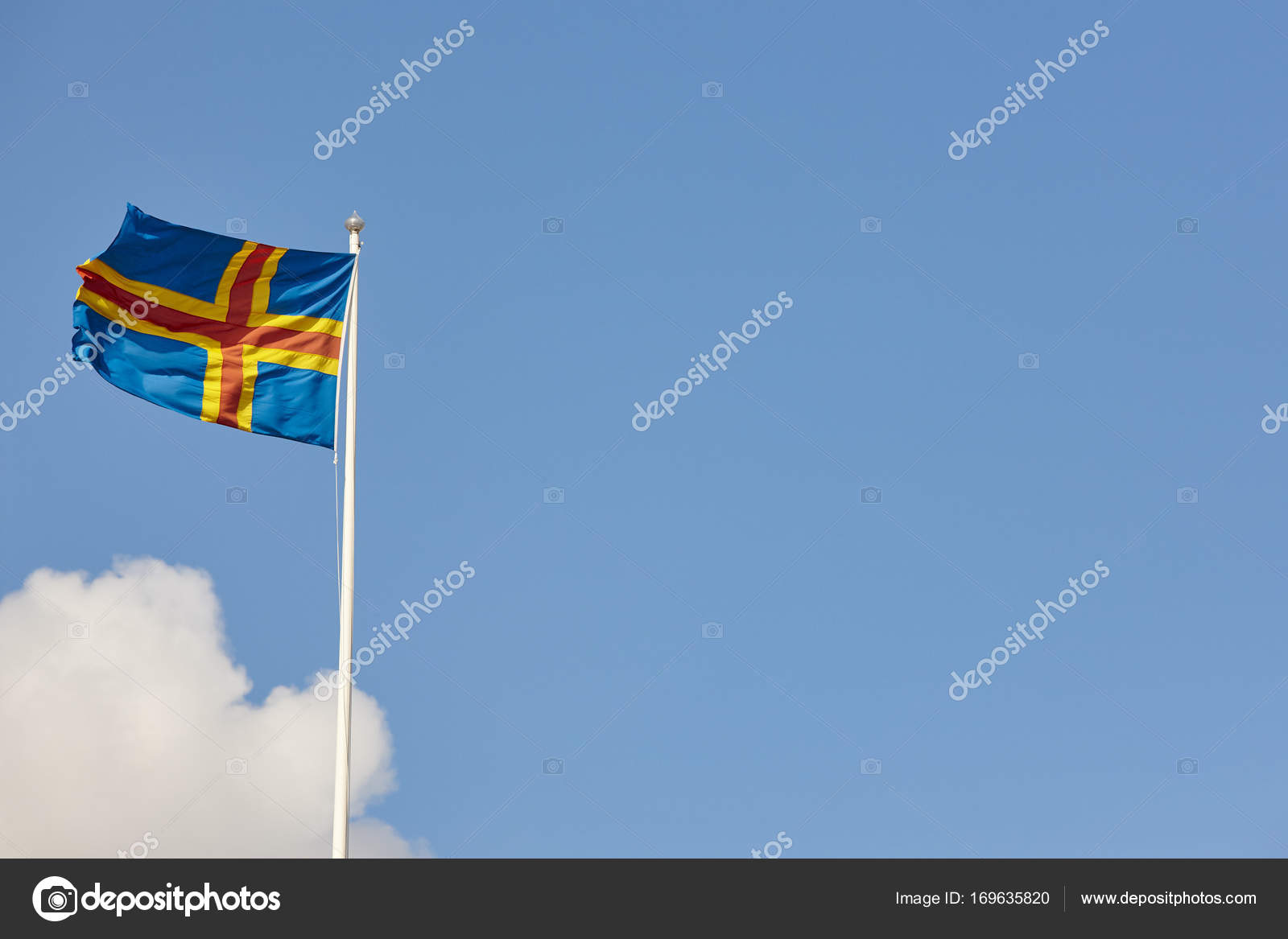 Aland Islands Flag Over A Blue Sky Finland Background Stock Photo Image By C Abbphoto Aland Islands Flag Over A Blue Sky Finland Background Stock Photo Image By C Abbphoto