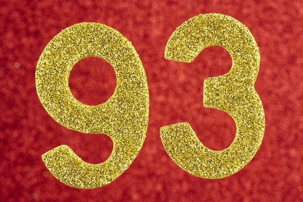 Number ninety-three yellow color over a red background. Annivers — Stock Photo, Image