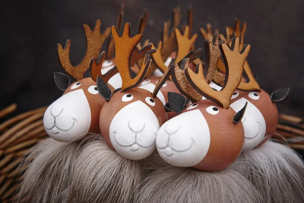 Painted wooden reindeers bundle. Christmas background celebratio — Stock Photo, Image