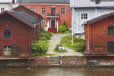 Porvoo geleneksel ahşap evlerde. Finlandiya eski kasaba mirası