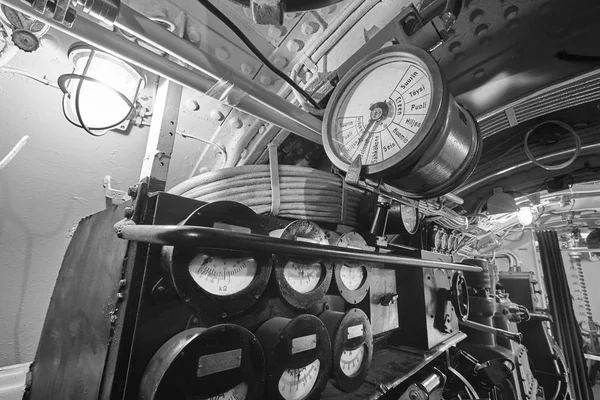 Second war world submarine interior. Military vessel. — Stock Photo, Image