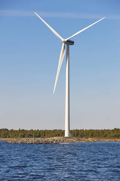 Wind turbine in the baltic sea. Renewable green energy.