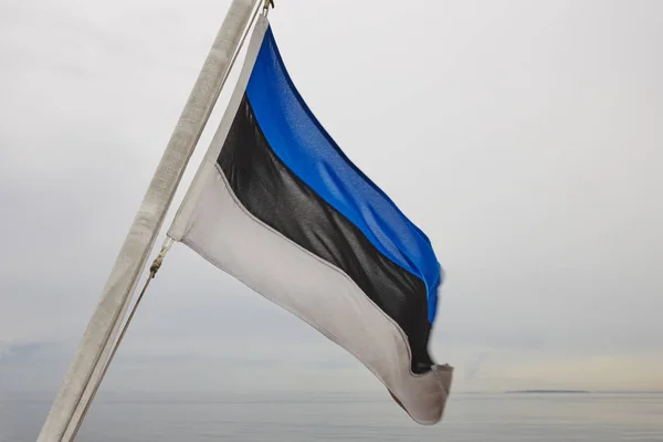 Bandera estonia ondeando al amanecer. Estado europeo . — Foto de Stock