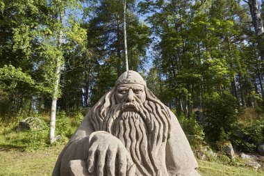 Viking baş detay kumla yapılmış. İskandinav kültürü