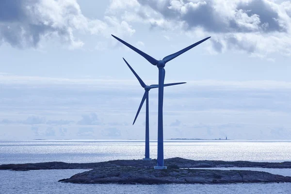 Wind turbines at sunset. Renewable energy. Finland seascape. — Stock Photo, Image