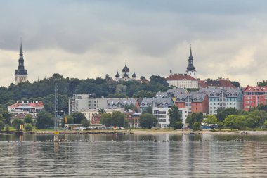 Tallinn eski kasaba cityscape panoramik görünümü. Turizm landmark. EST