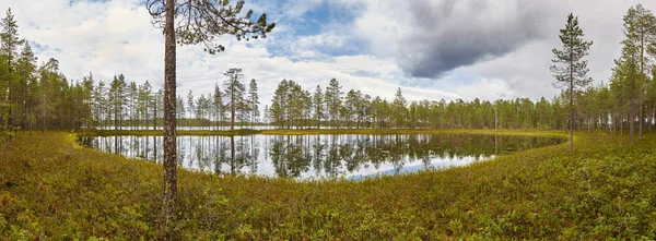 Finland panoramautsikt över landskap med skog och sjö. Finska enviro — Stockfoto