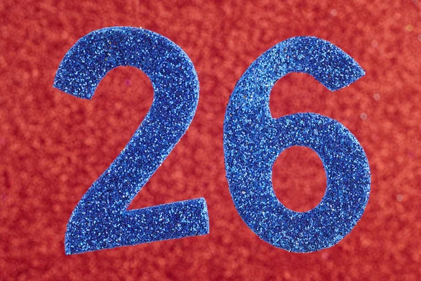 Αριθμός είκοσι-έξι μπλε χρώμα πάνω σε κόκκινο φόντο. Επέτειος — Φωτογραφία Αρχείου