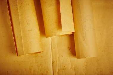 Eski boş haddelenmiş parşömenler yaşlı. Antika belgeleri. Vintage adam