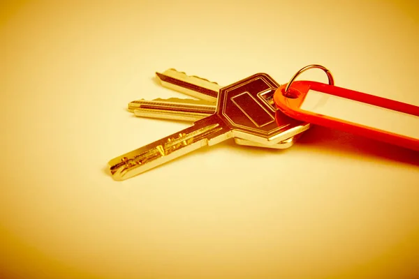Porte-clés avec clés sur ton doré. Louer, acheter — Photo