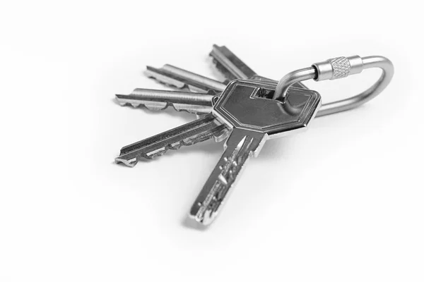 Key ring with keys over white background. Rent — Stock Photo, Image