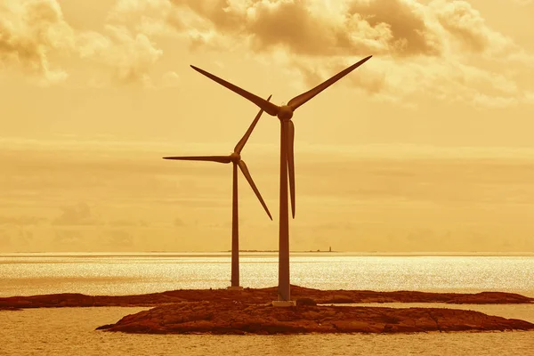 Wind turbines in the baltic sea. Renewable energy. Warm tone — Stock Photo, Image